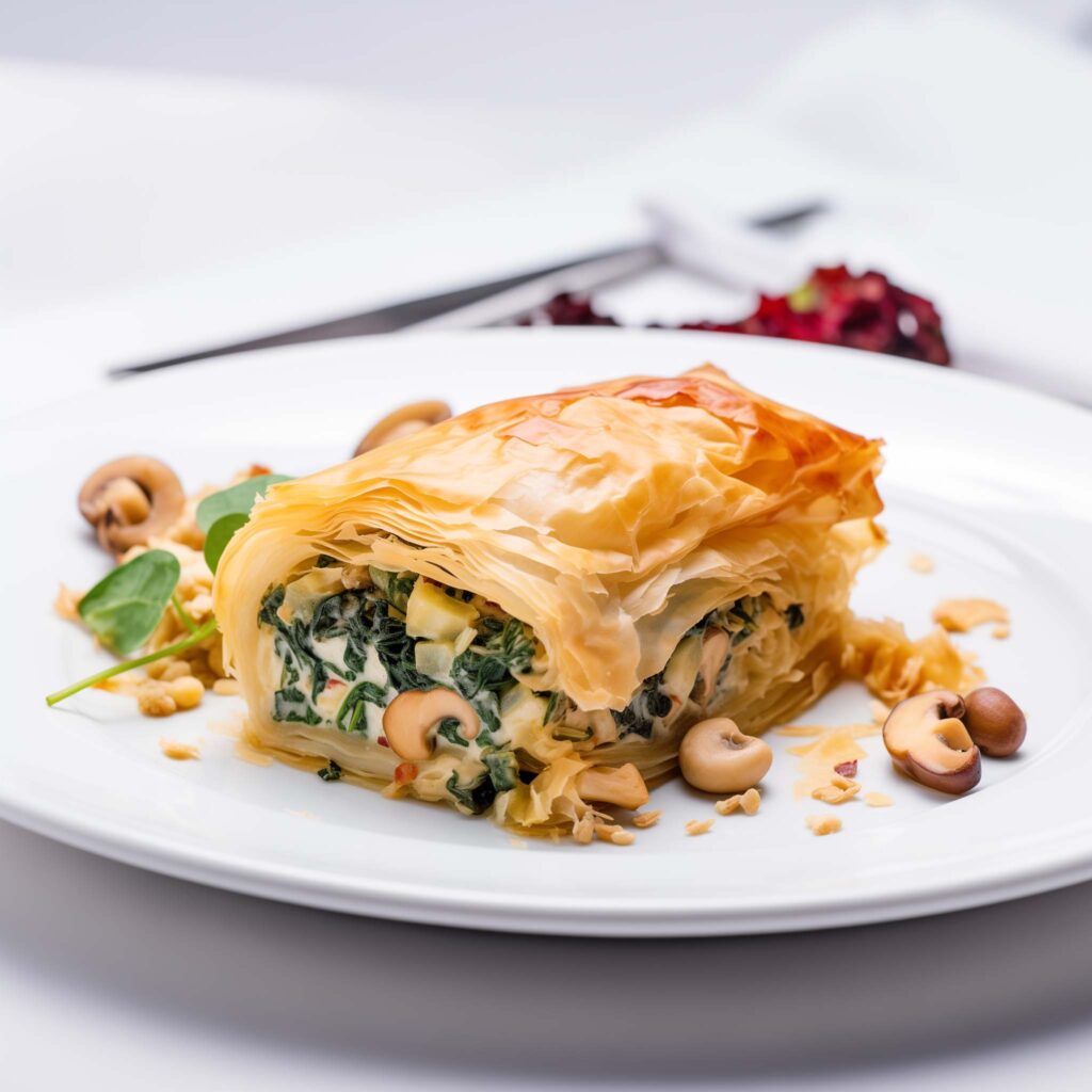 Struddel de Queijo Feta, Quente ou fria e Cogumelos